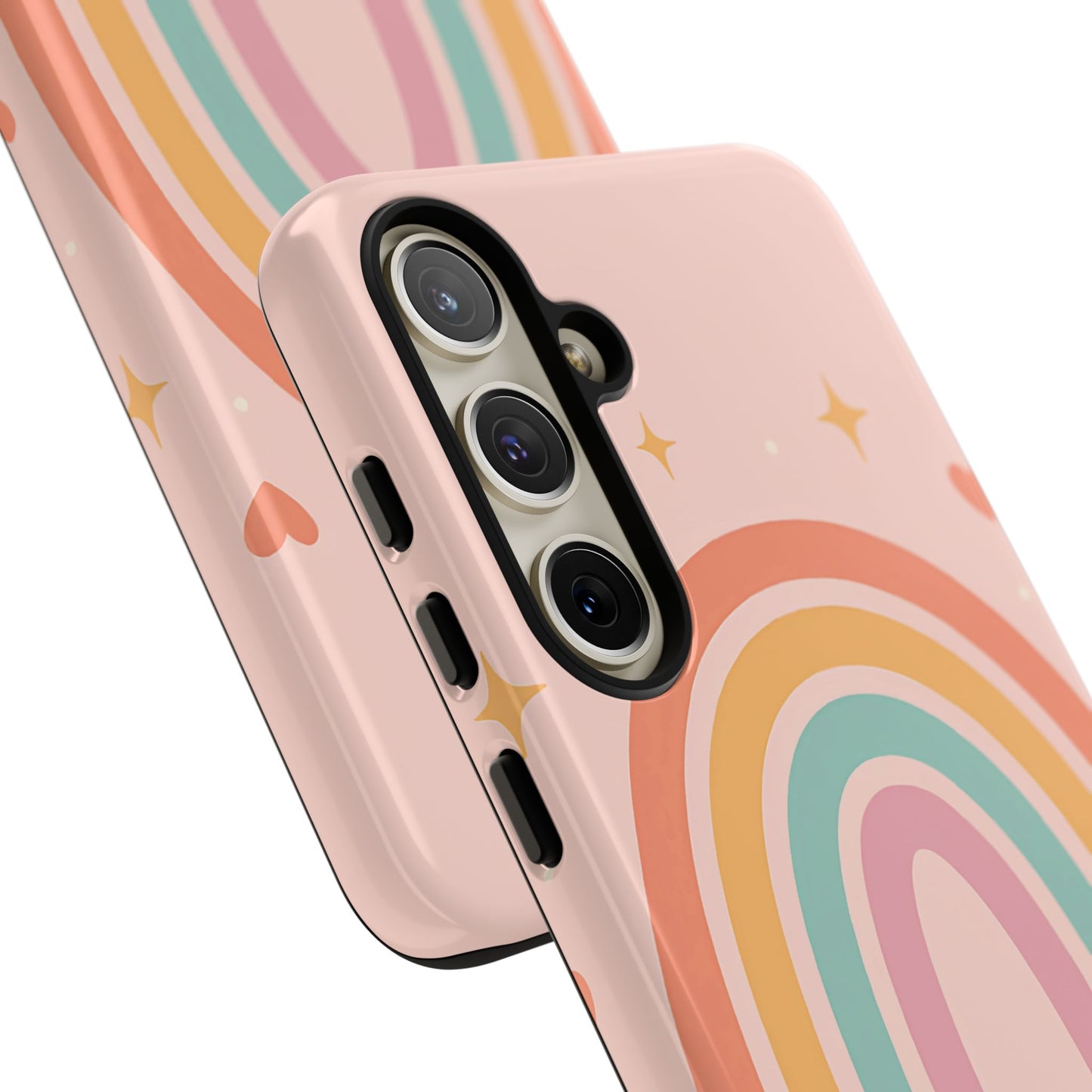 Pastel Rainbow Heart Phone Case – Cute Boho Aesthetic in Soft Pink
