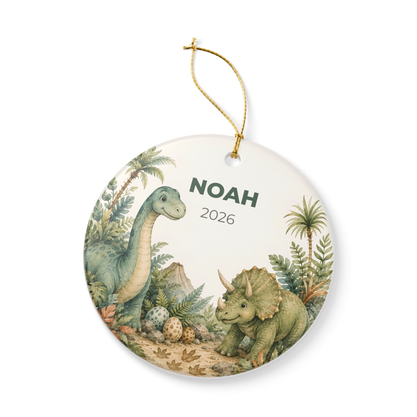 Personalized Baby Dinosaur Ornament — Custom Name & Year Ceramic Decoration