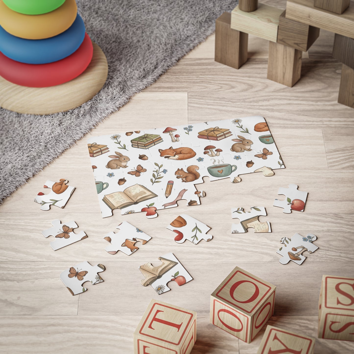 Woodland Story 30-Piece Kids' Puzzle — Fox, Bunny & Cozy Reading Pattern