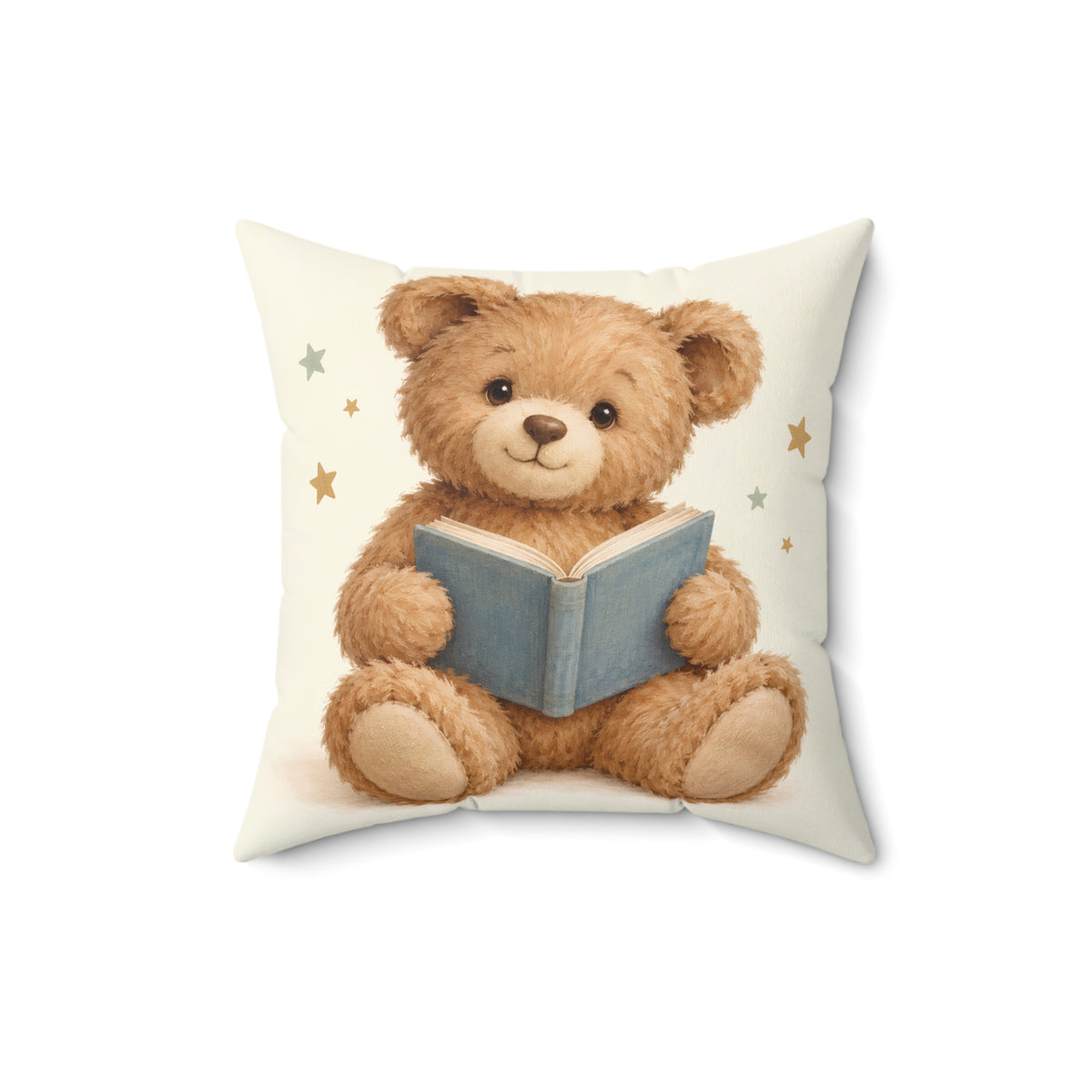 Reading Teddy Bear Square Pillow