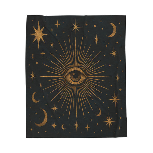 Mystic Eye & Celestial Stars Velveteen Plush Blanket