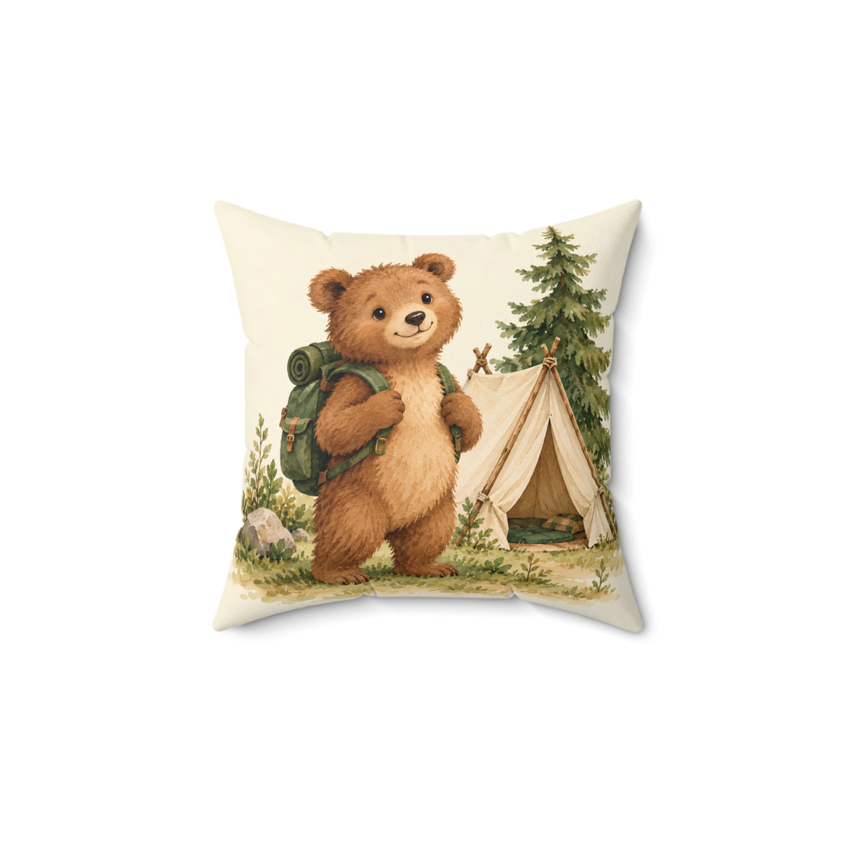 Camping Bear Decorative Pillow