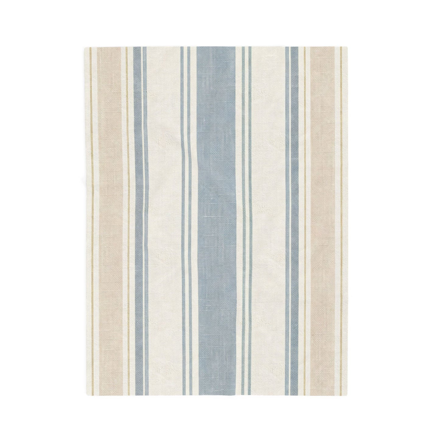 Striped Velveteen Plush Blanket — Cozy Blue & Beige Throw for Living Room or Beach