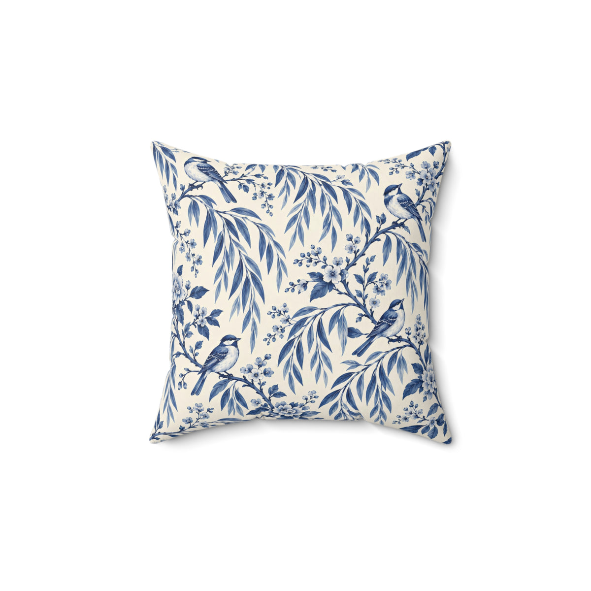 Blue Willow Bird Pattern Pillow — Decorative Square Throw Pillow
