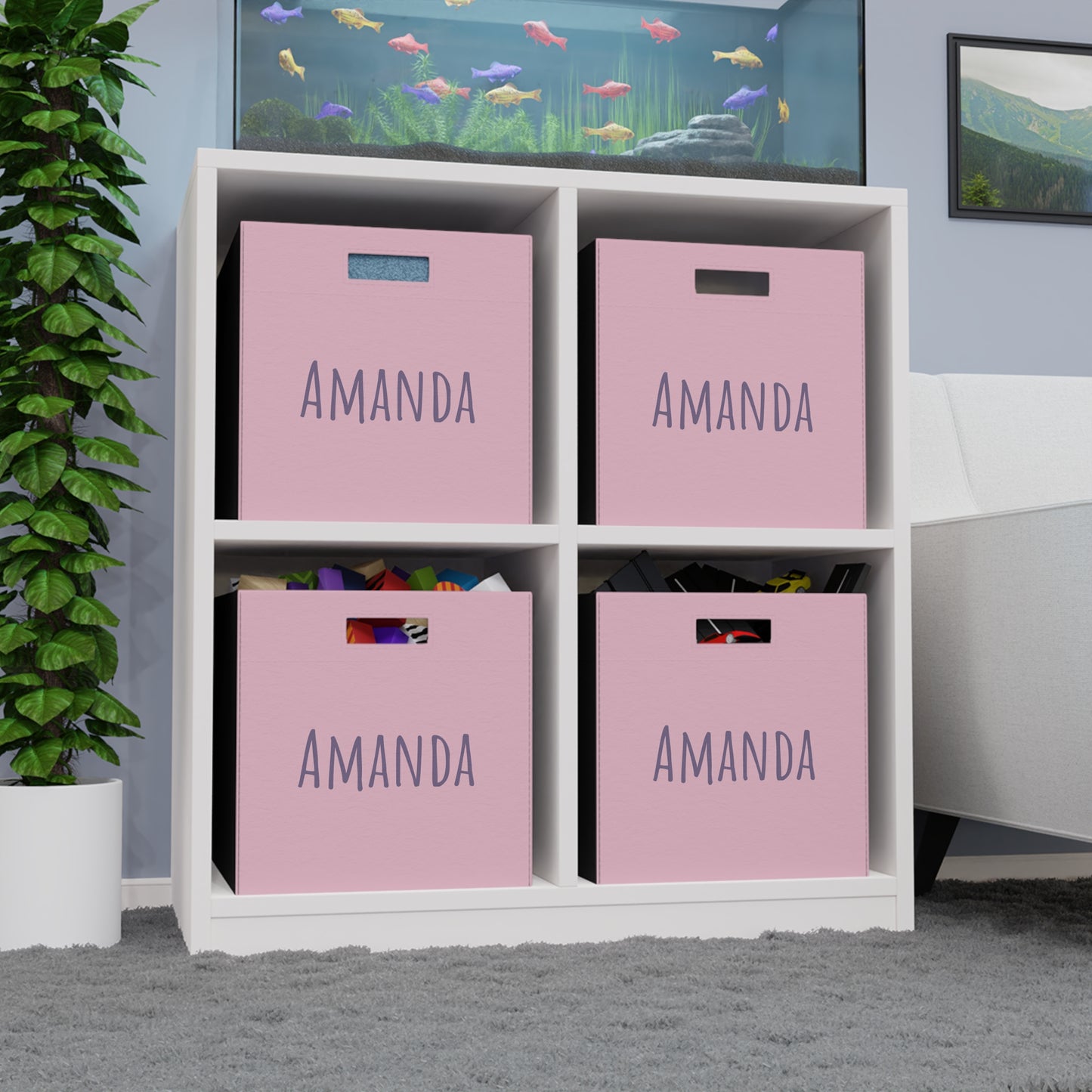 Personalized Felt Storage Box — Pink Name Bin (e.g., "Amanda")