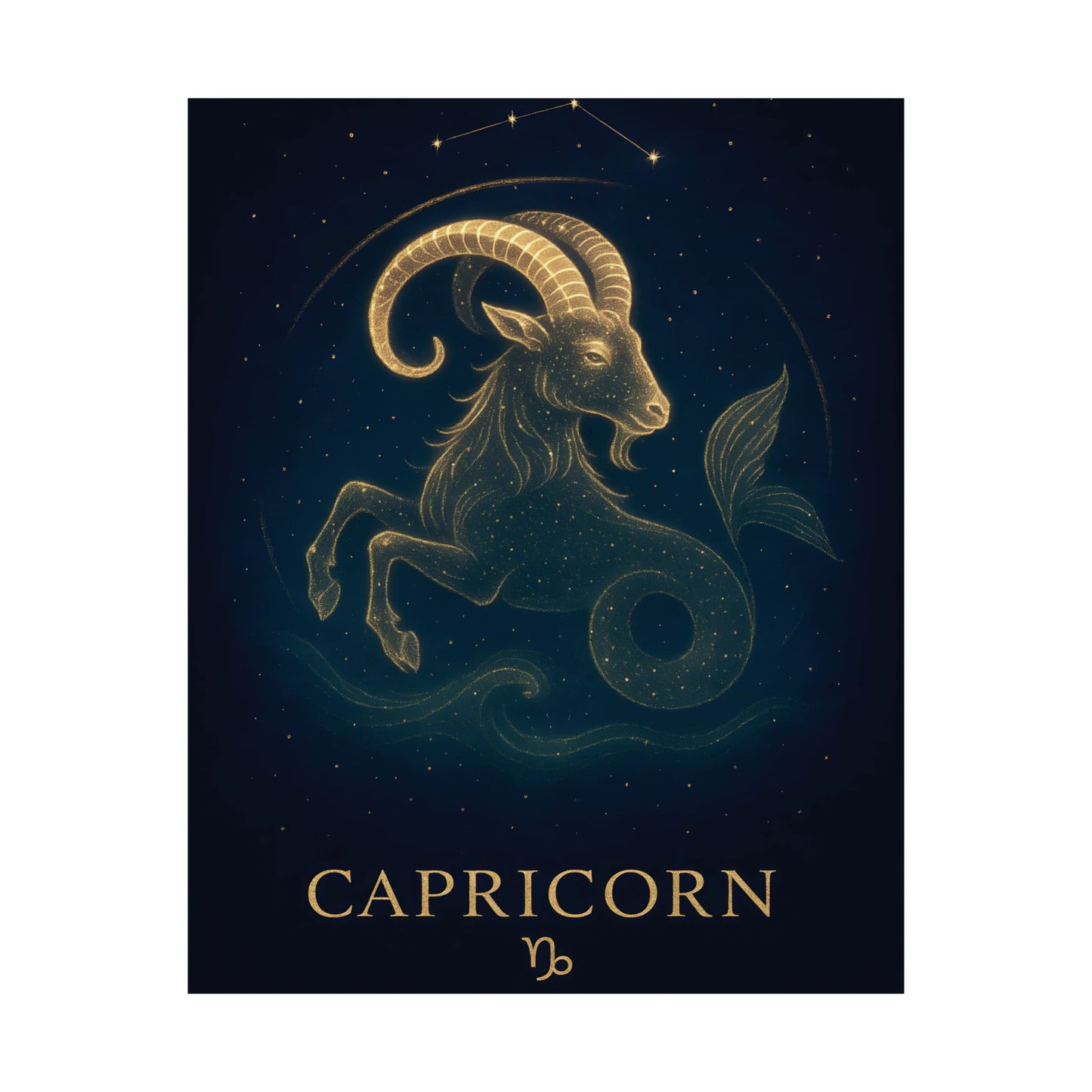 Capricorn Zodiac Constellation Matte Poster – Golden Sea-Goat Astrology Wall Art Print (Multiple Sizes)