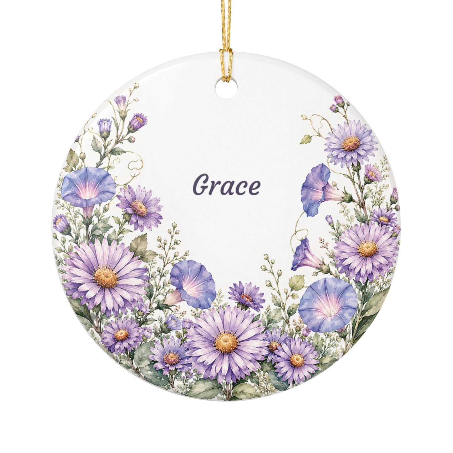 Ceramic Ornament — Personalized ‘Grace’ Purple Wildflower Decoration