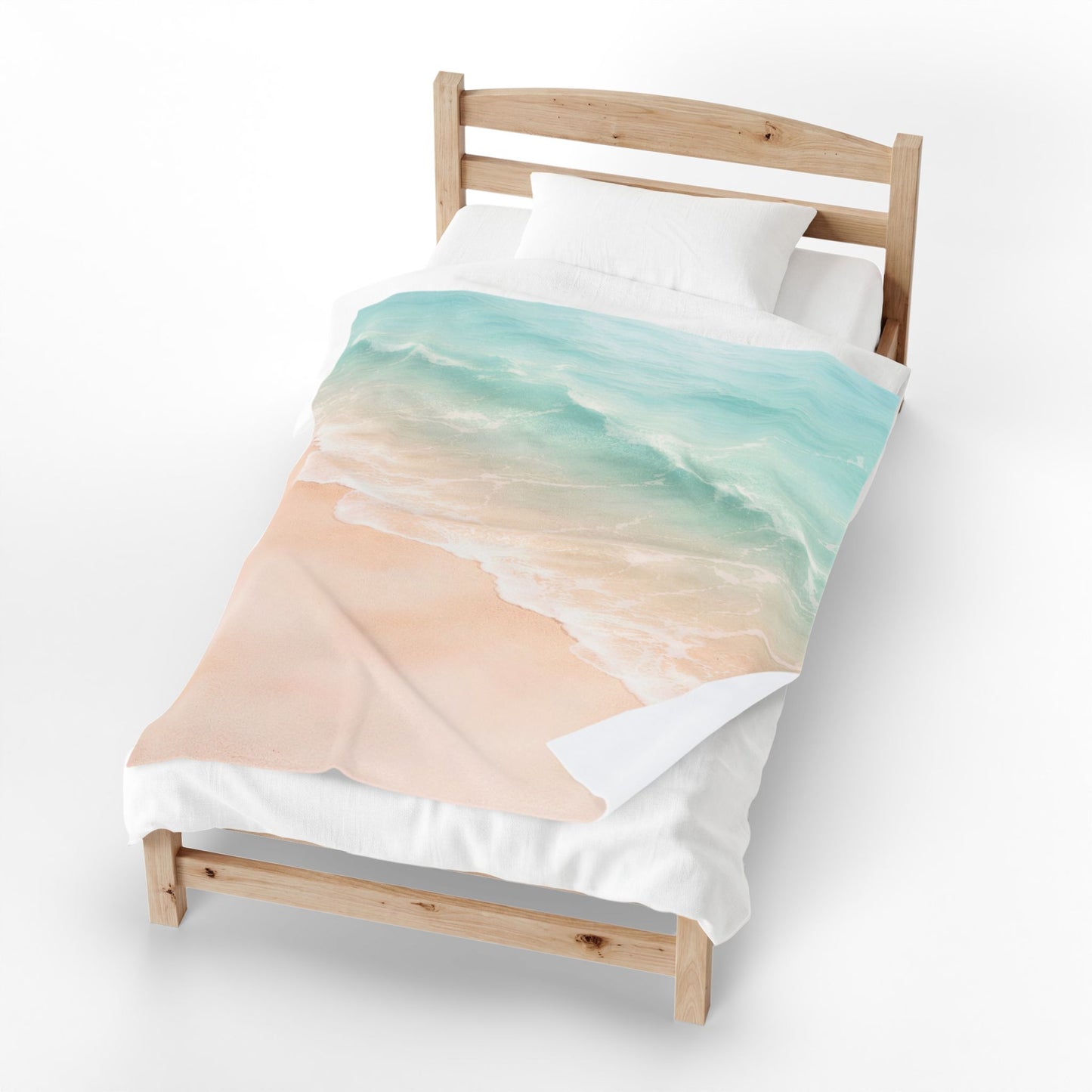 Beach Waves Velveteen Plush Blanket — Soft Pastel Ocean Shore Throw