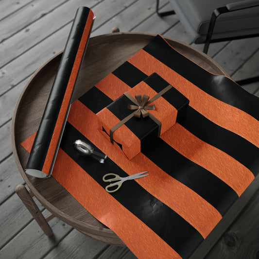Black and Orange Striped Luxury Wrapping Paper – Glossy or Matte Finish, Durable 90gsm