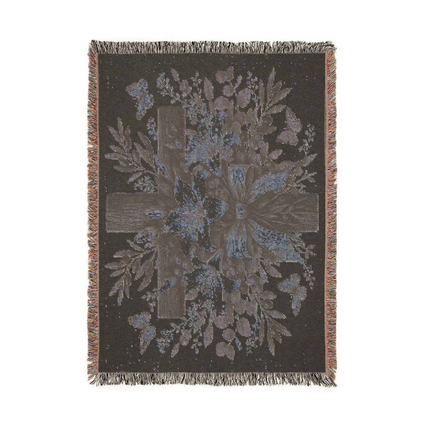 Woven Blanket — Floral Cross Tapestry Throw (Easter / Religious Home Décor)