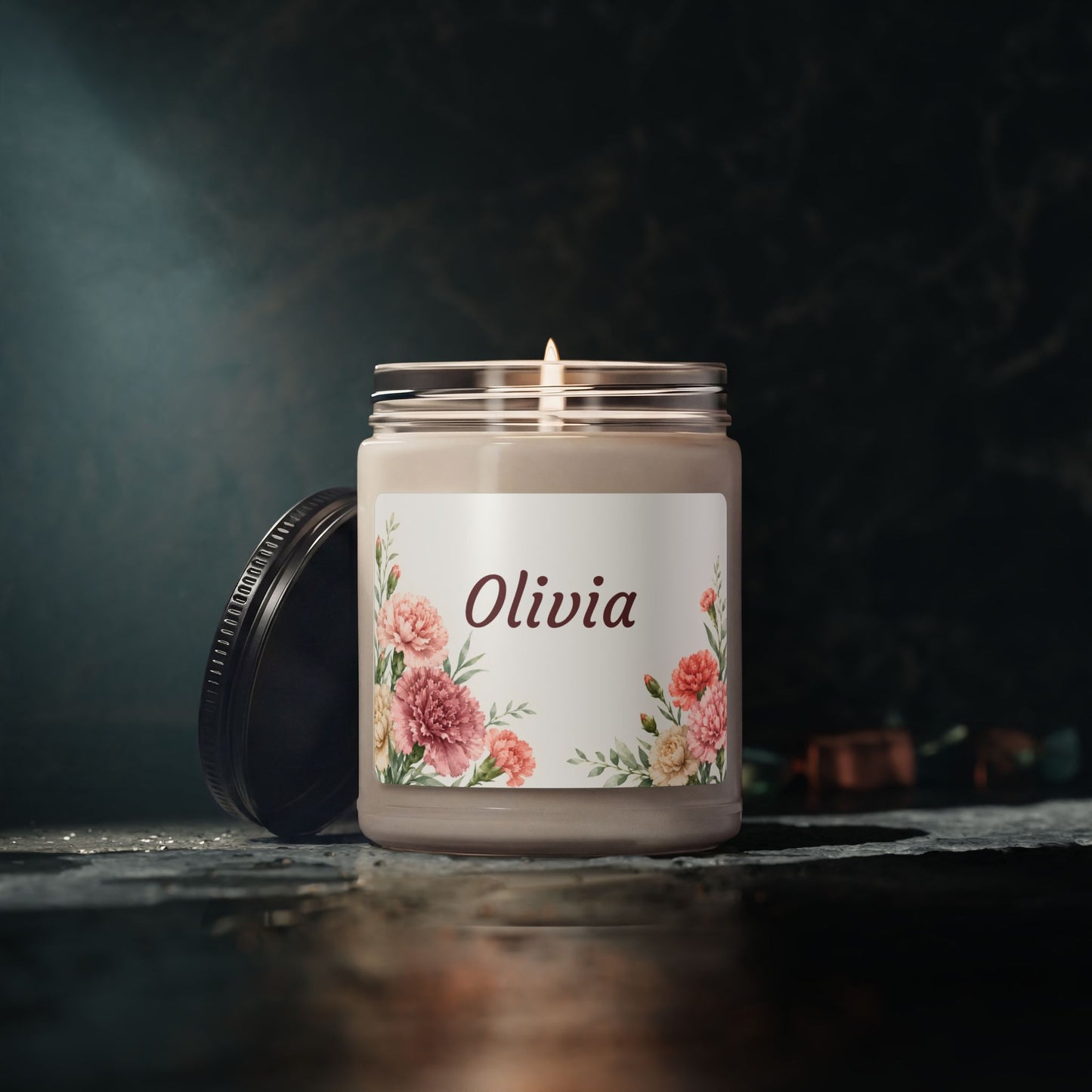 Personalized Floral Soy Candle — 9oz Scented Candle with Name (Olivia)