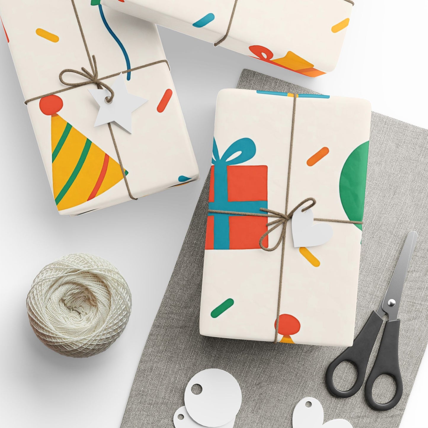 Colorful Birthday Party Wrapping Paper – Balloons, Gifts & Confetti on Cream Background
