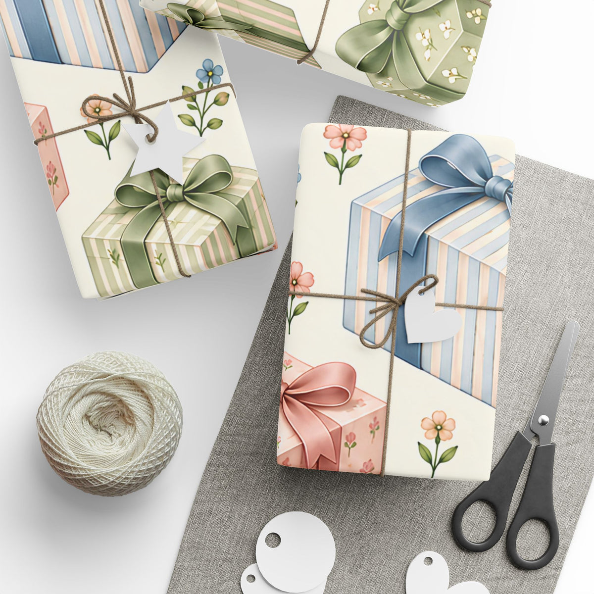 Floral Gift Wrap Roll — Pastel Presents & Bows Wrapping Paper