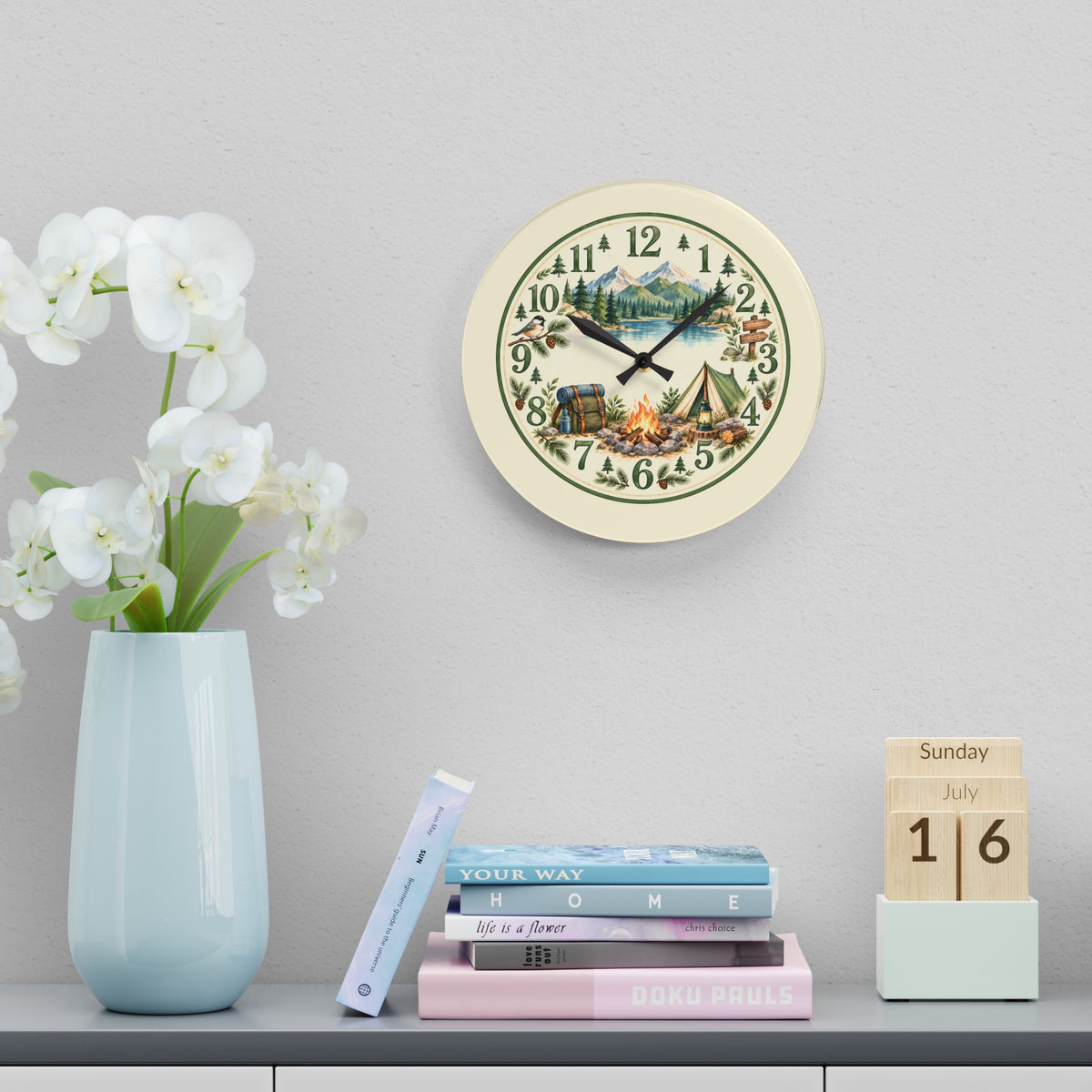 Rustic Camping Scene Acrylic Wall Clock