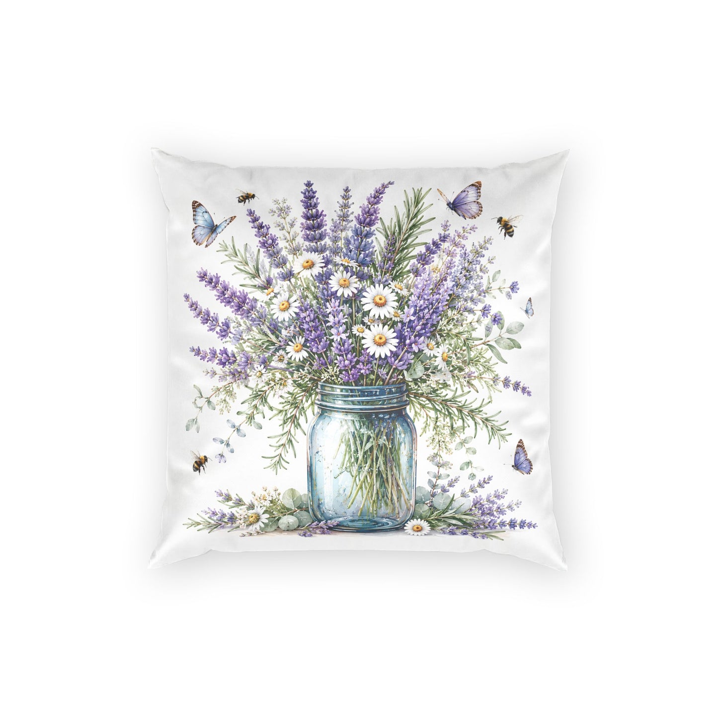 Lavender & Daisies Mason Jar Pillow — Floral Velvet Throw Cushion