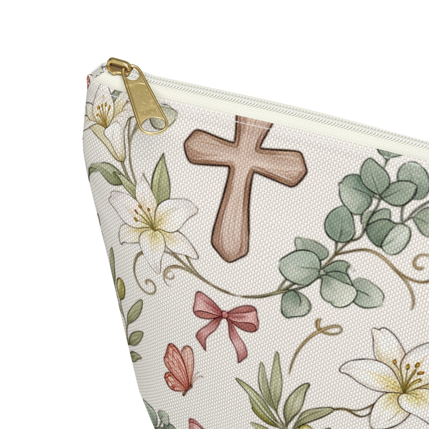 Floral Cross Accessory Pouch — T‑Bottom Makeup & Prayer Keepsake Bag