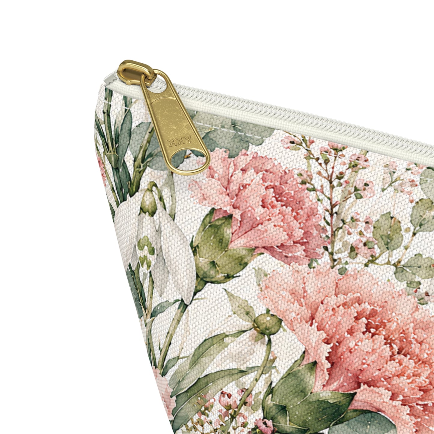 Floral Carnation Accessory Pouch – Watercolor Pink Garden Makeup Bag