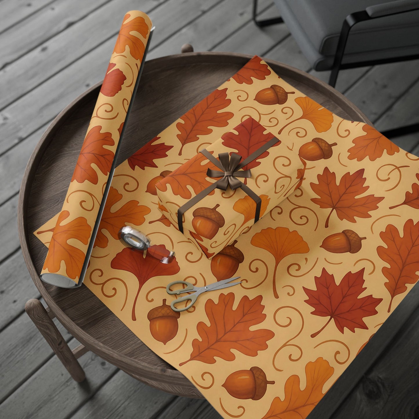Autumn Leaves & Acorns Wrapping Paper – Fall Foliage Gift Wrap in Warm Earth Tones