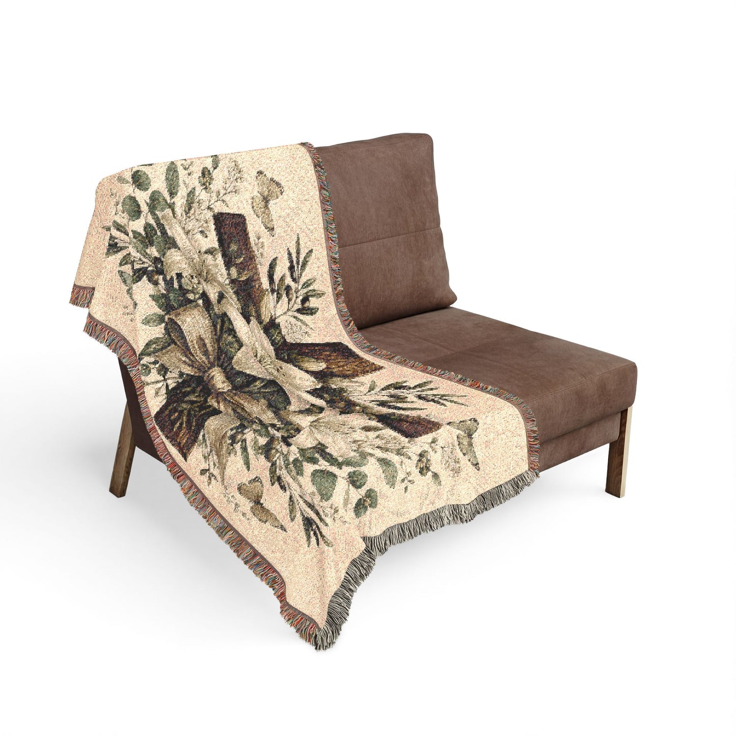 Woven Blanket — Floral Cross Tapestry Throw (Easter / Religious Home Décor)