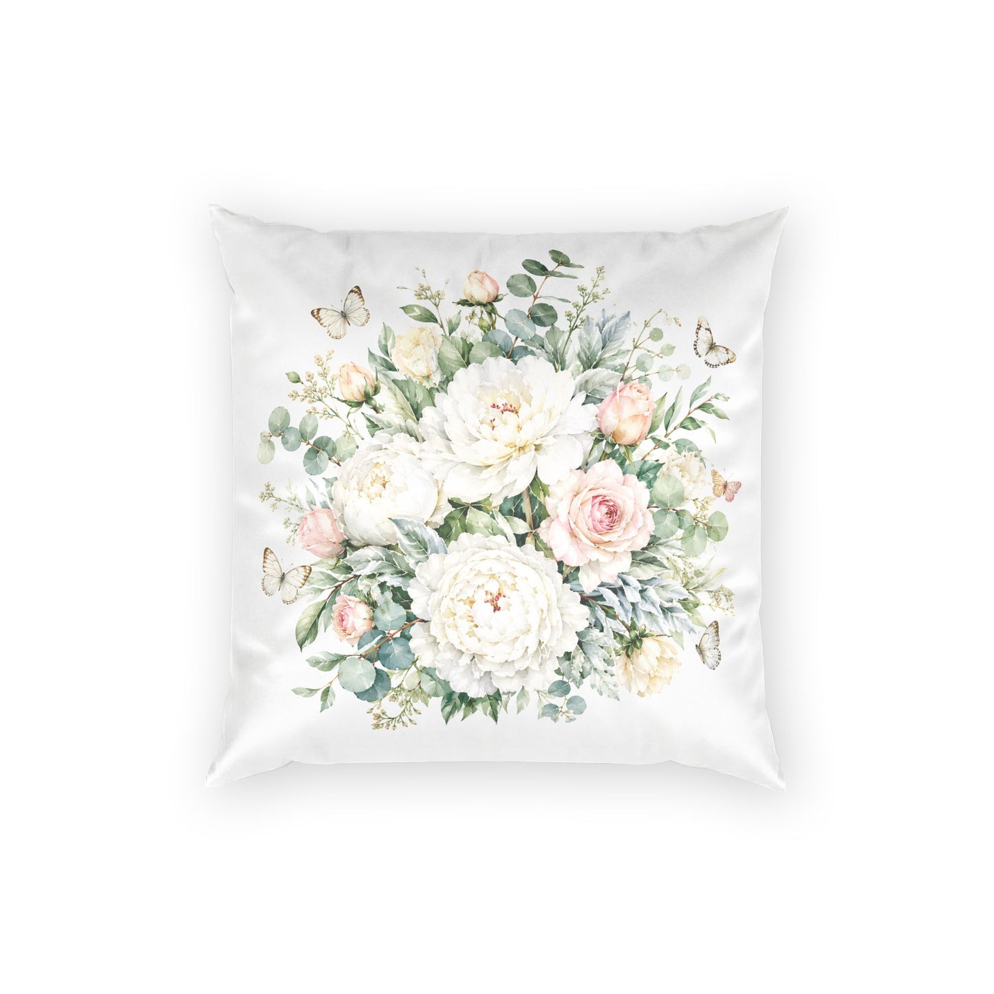 Floral Velvet Pillow — Soft White Peony Bouquet Throw Pillow