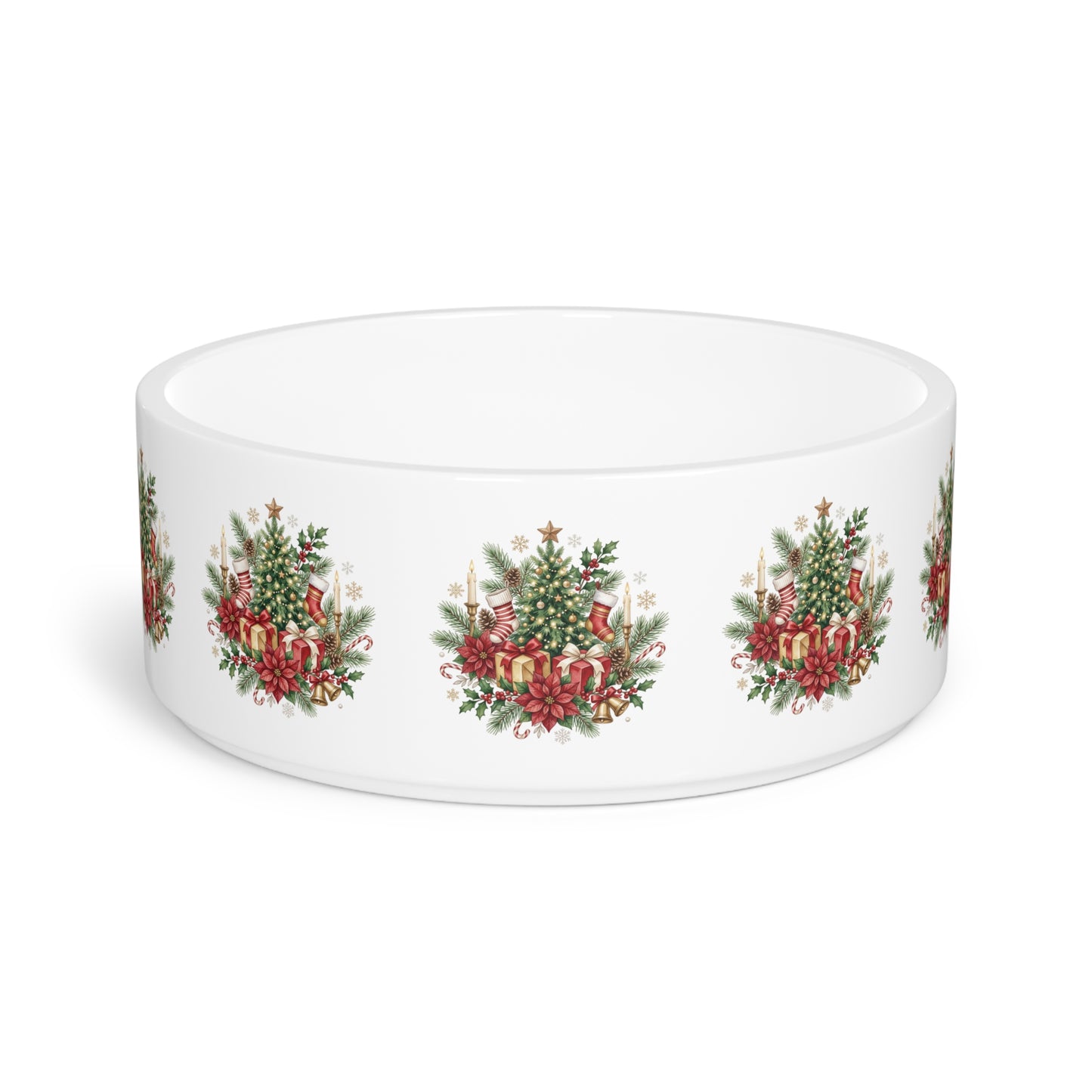 Christmas Floral Pet Bowl — Festive Holiday Dog & Cat Feeding Dish