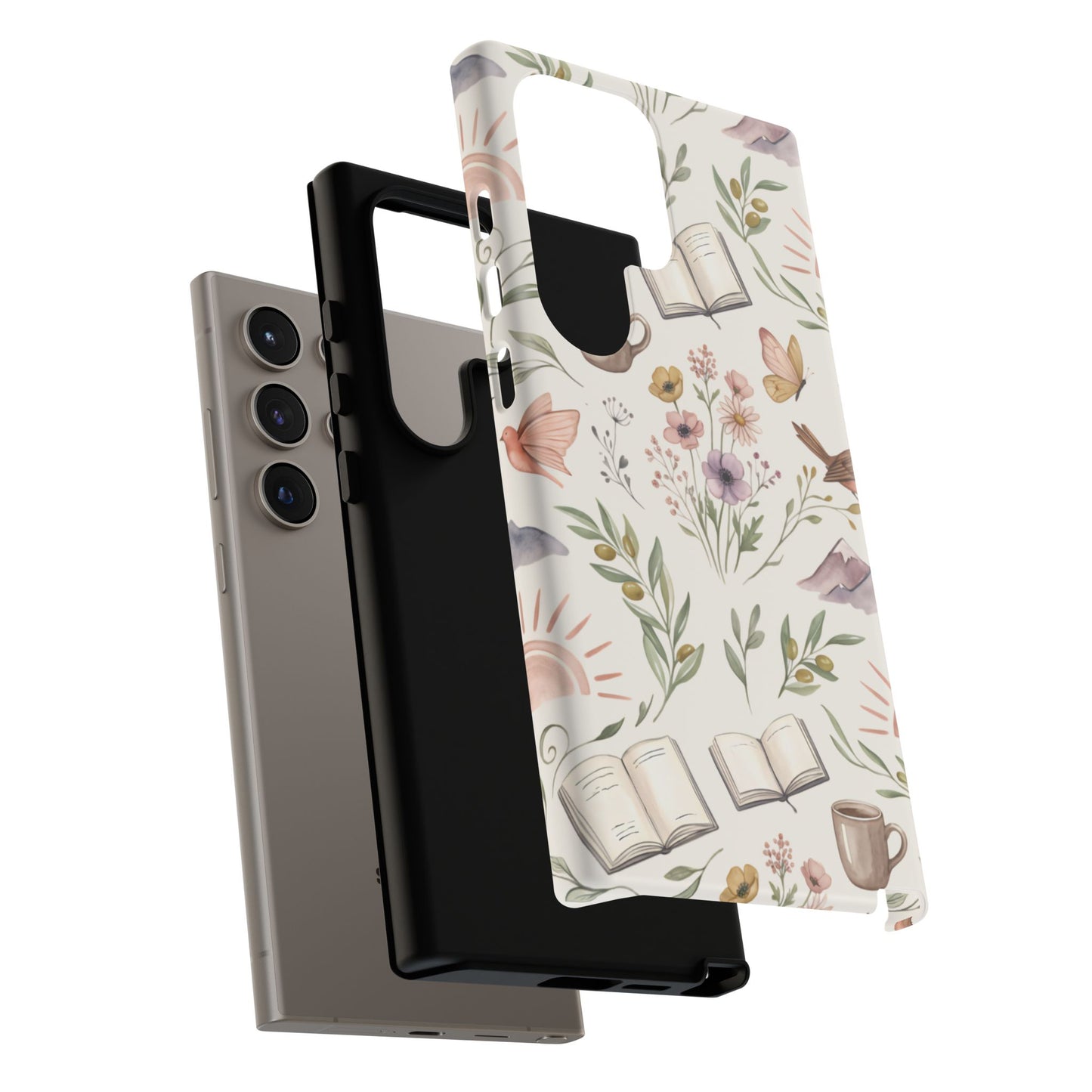 Floral Reading Phone Case — Cozy Books & Coffee Pattern Tough Case