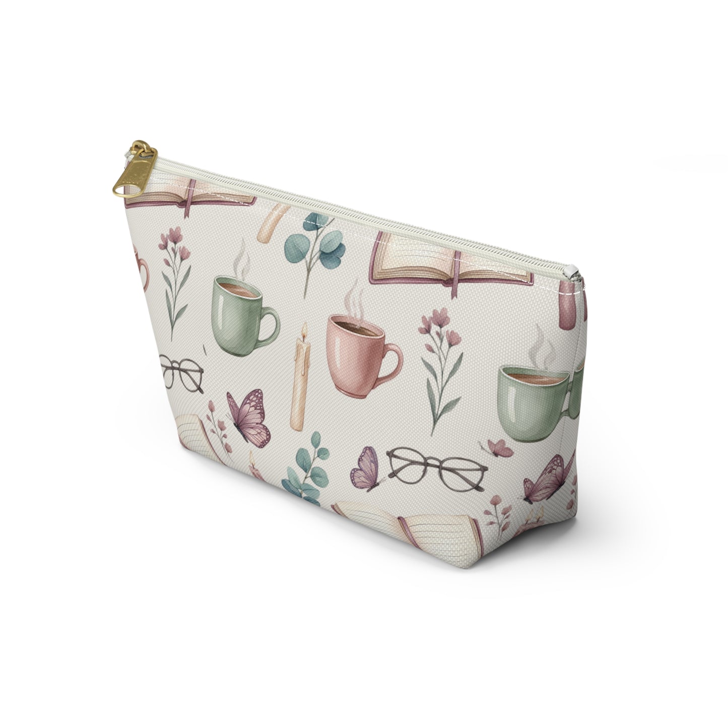 Cozy Reading Accessory Pouch — Book, Tea & Candle Pattern