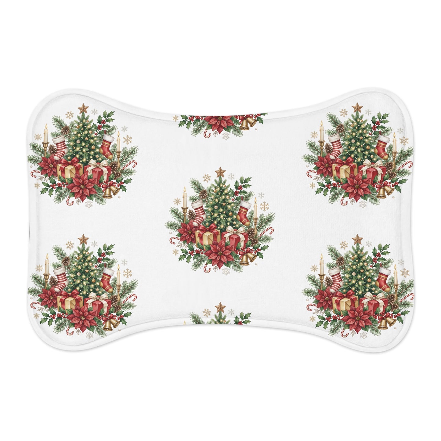 Christmas Pet Feeding Mat — Festive Poinsettia & Tree Placemat for Dogs