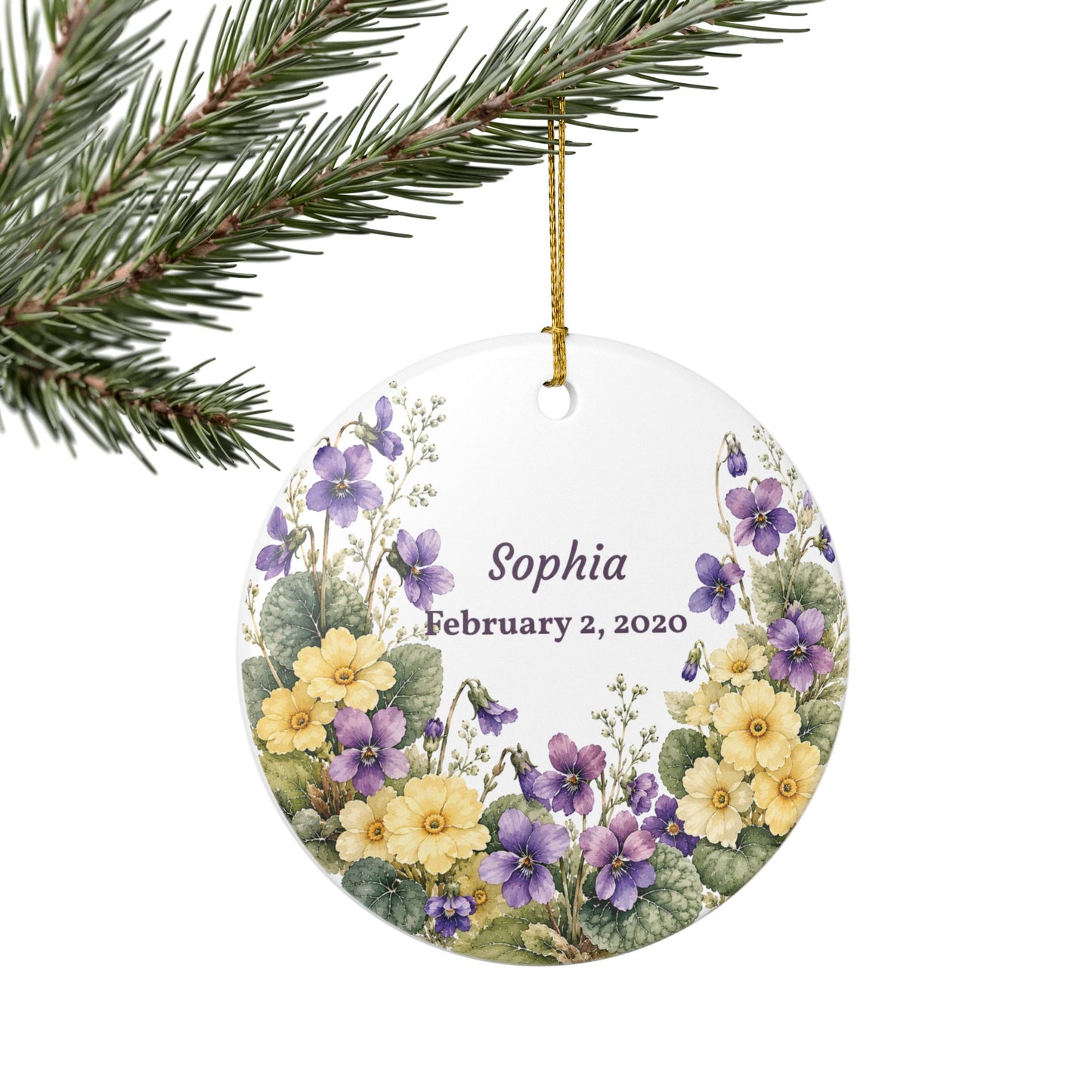 Ceramic Ornament — Personalized Floral Name & Date Keepsake
