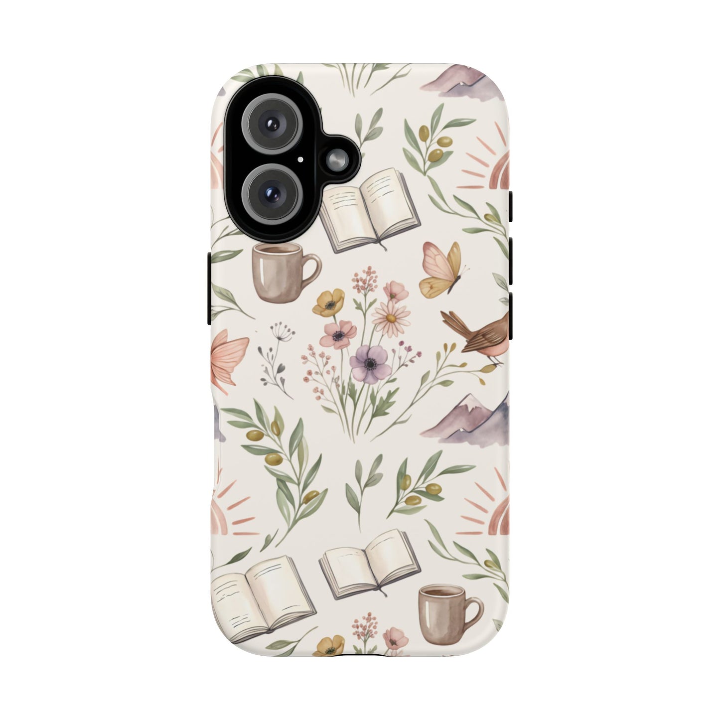 Floral Reading Phone Case — Cozy Books & Coffee Pattern Tough Case