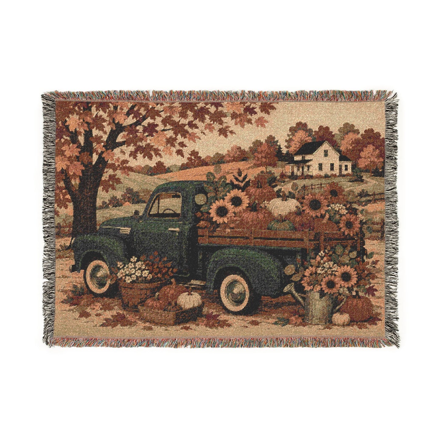 Vintage Farm Truck Woven Blanket – Autumn Sunflower Throw