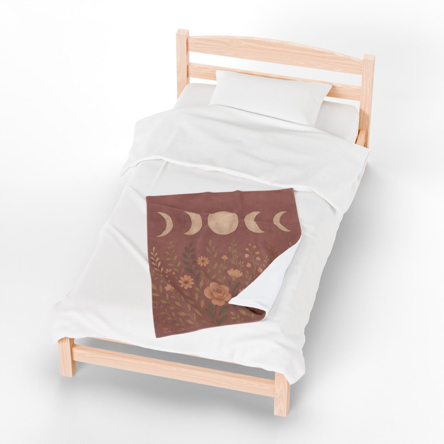 Moon Phases & Wildflowers Velveteen Plush Blanket – Boho Floral Throw for Cozy Nights