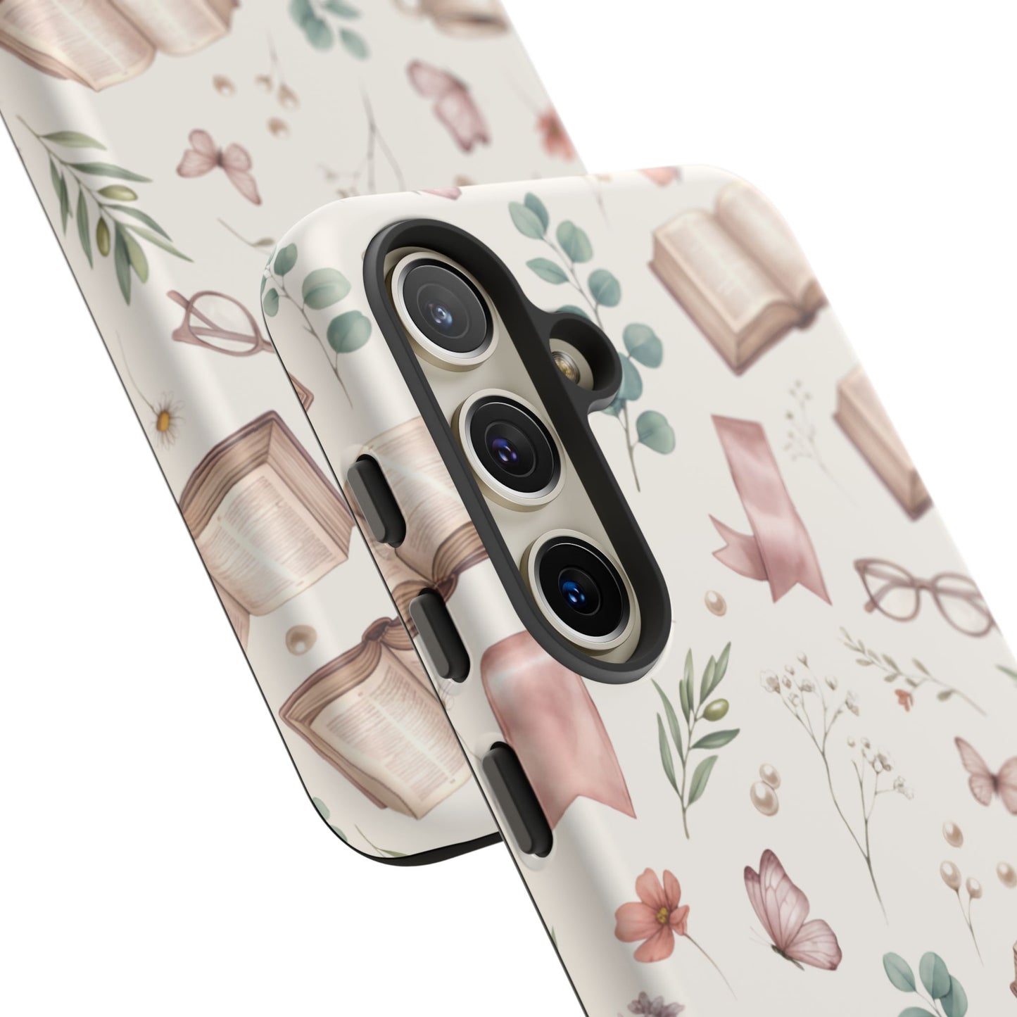 Bookish Floral Phone Case — Cozy Reading Pattern with Open Books, Glasses & Coffee