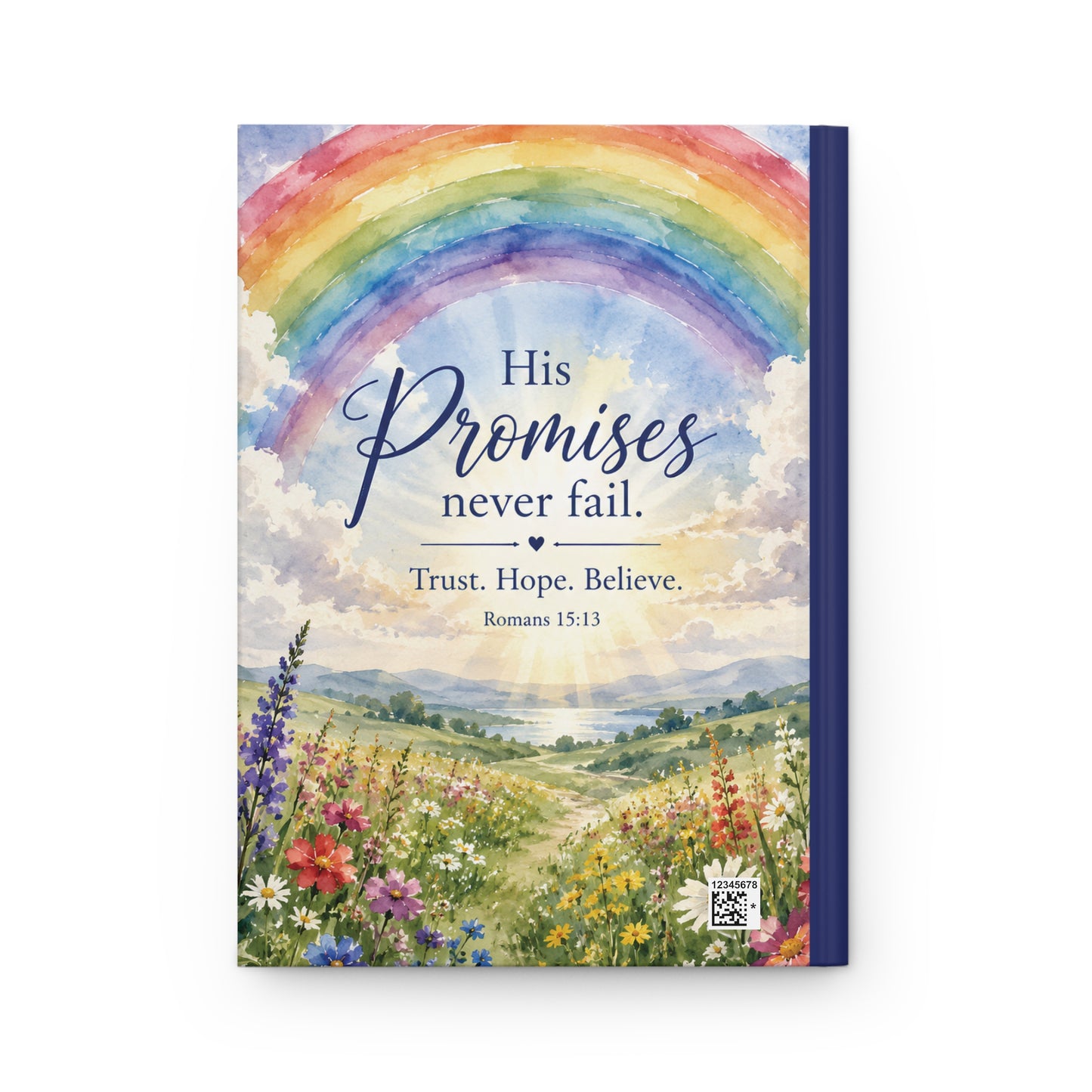 Inspirational Hardcover Journal — "His Promises Never Fail" Christian Rainbow Faith Notebook