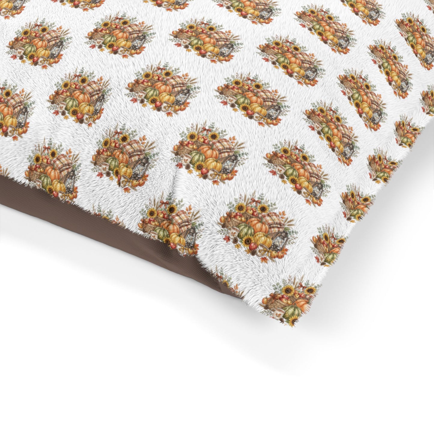Autumn Harvest Pet Bed — Fall Pumpkin & Sunflower Dog Cushion