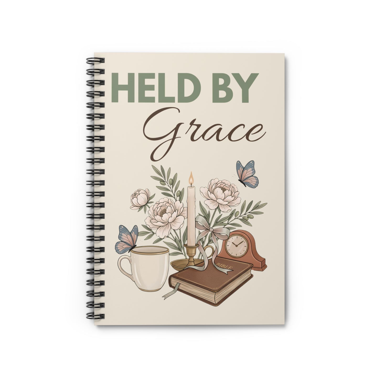 Held by Grace Spiral Notebook — Floral Faith Journal, Inspirational Ruled Notebook for Prayer, Bible Study, Gifts