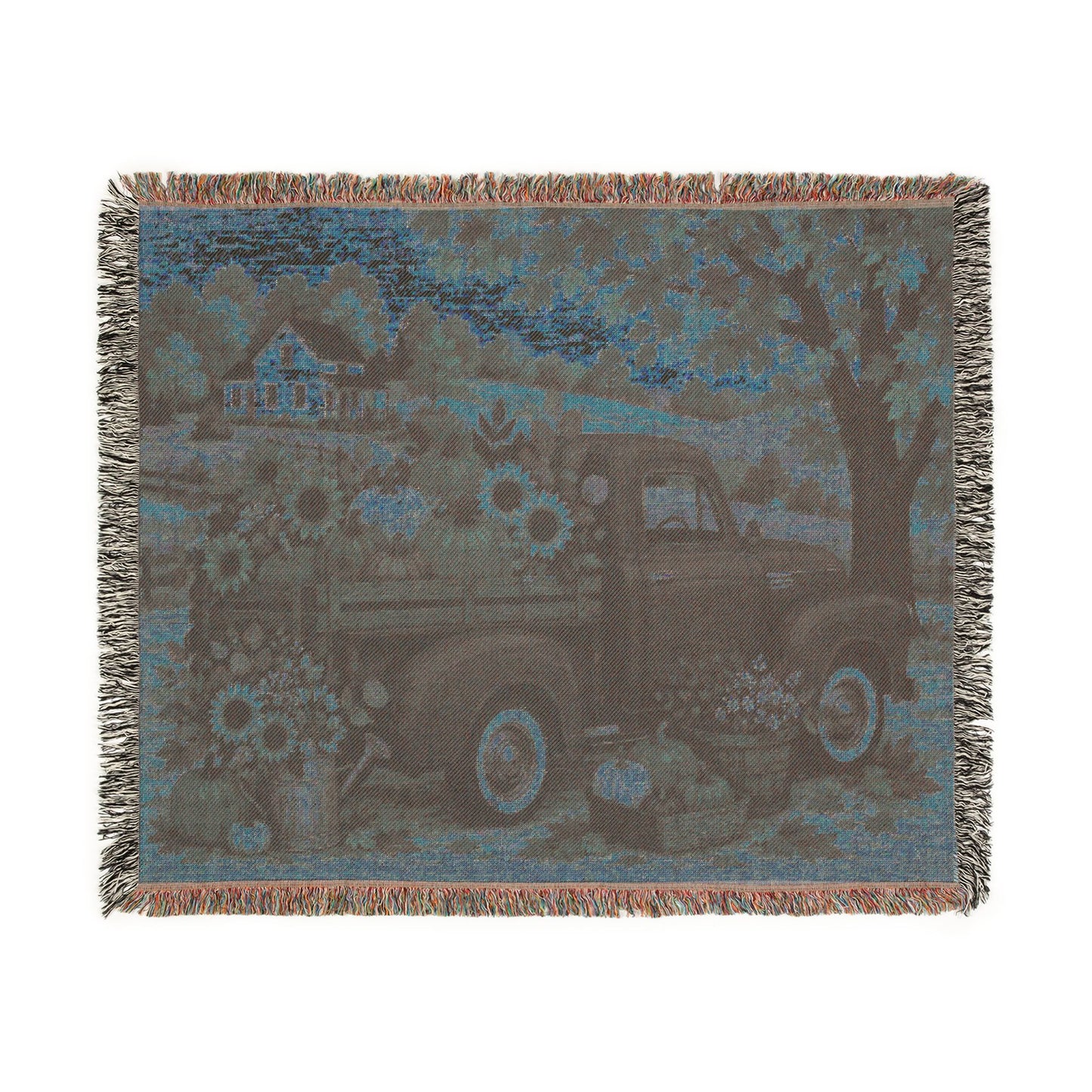 Vintage Farm Truck Woven Blanket – Autumn Sunflower Throw