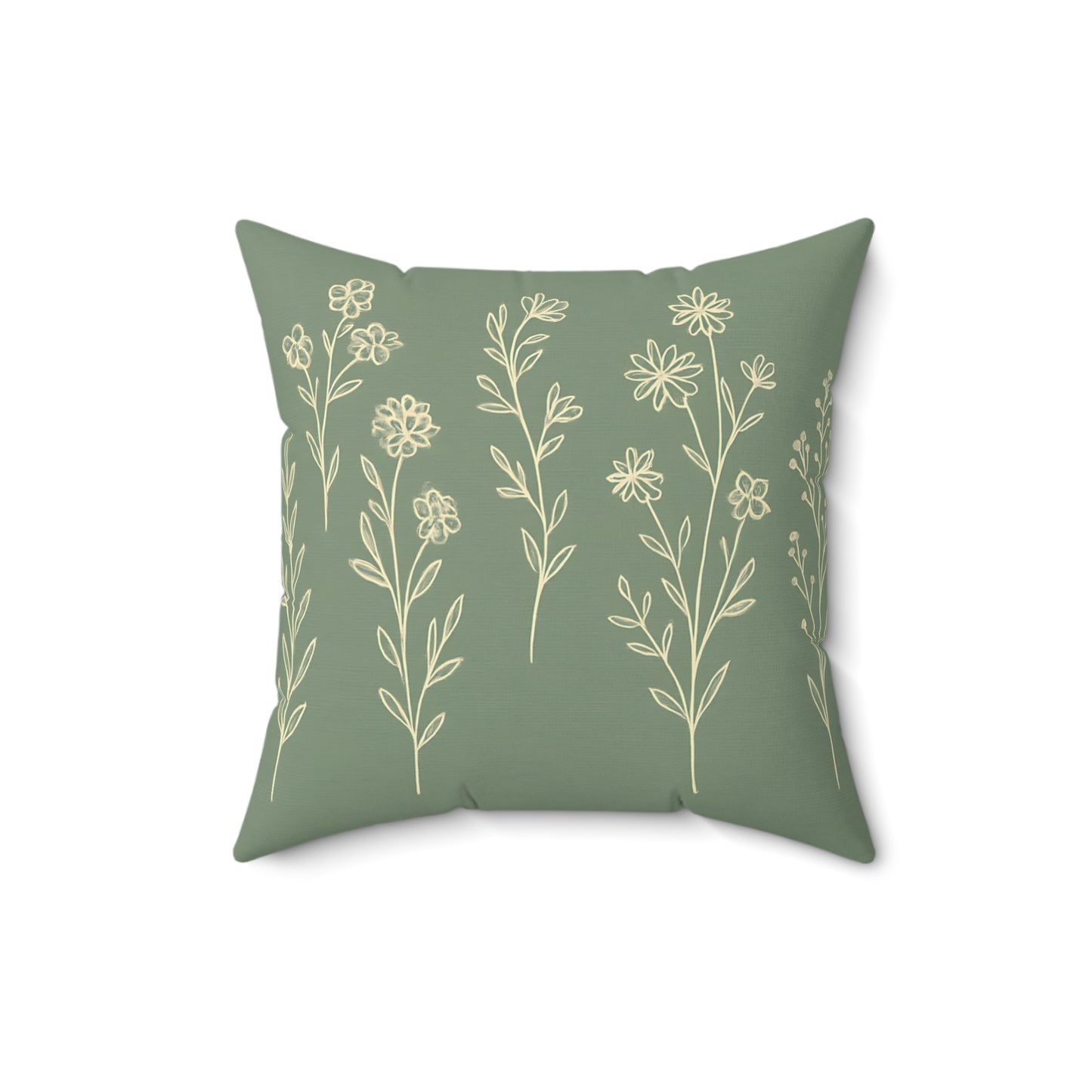 Sage Green Wildflower Throw Pillow – Minimalist Botanical Cushion with Double-Sided Print