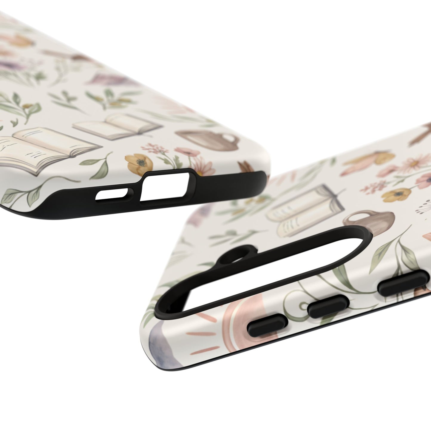 Floral Reading Phone Case — Cozy Books & Coffee Pattern Tough Case