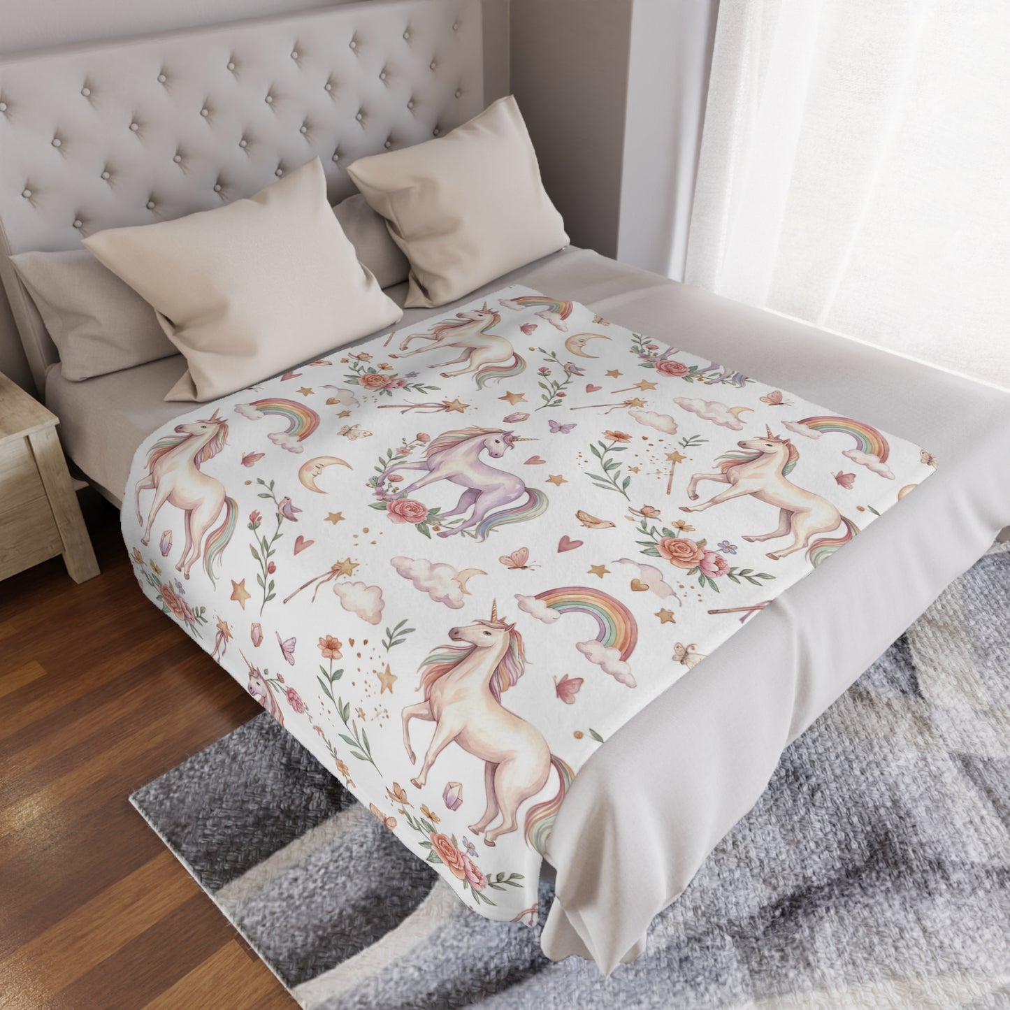 Unicorn Rainbow Minky Blanket – Soft Pastel Fantasy Throw for Kids & Nursery