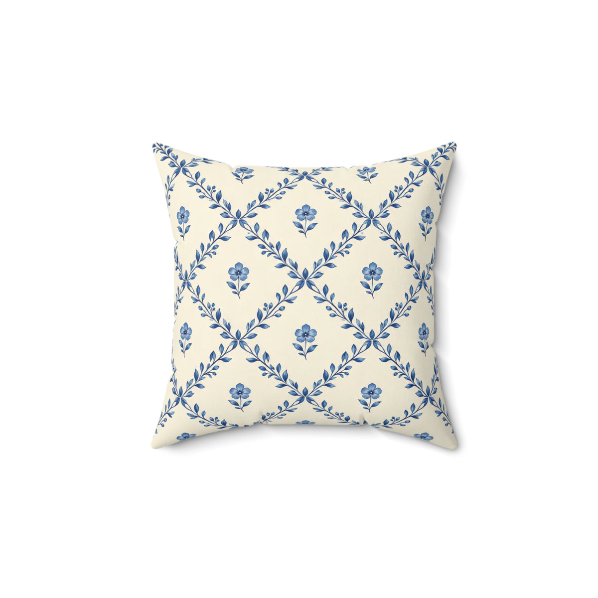 Blue Floral Lattice Decorative Pillow