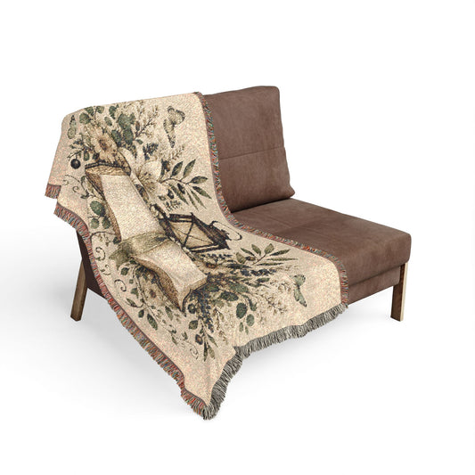 Woven Blanket — Vintage Bible & Lantern Tapestry Throw