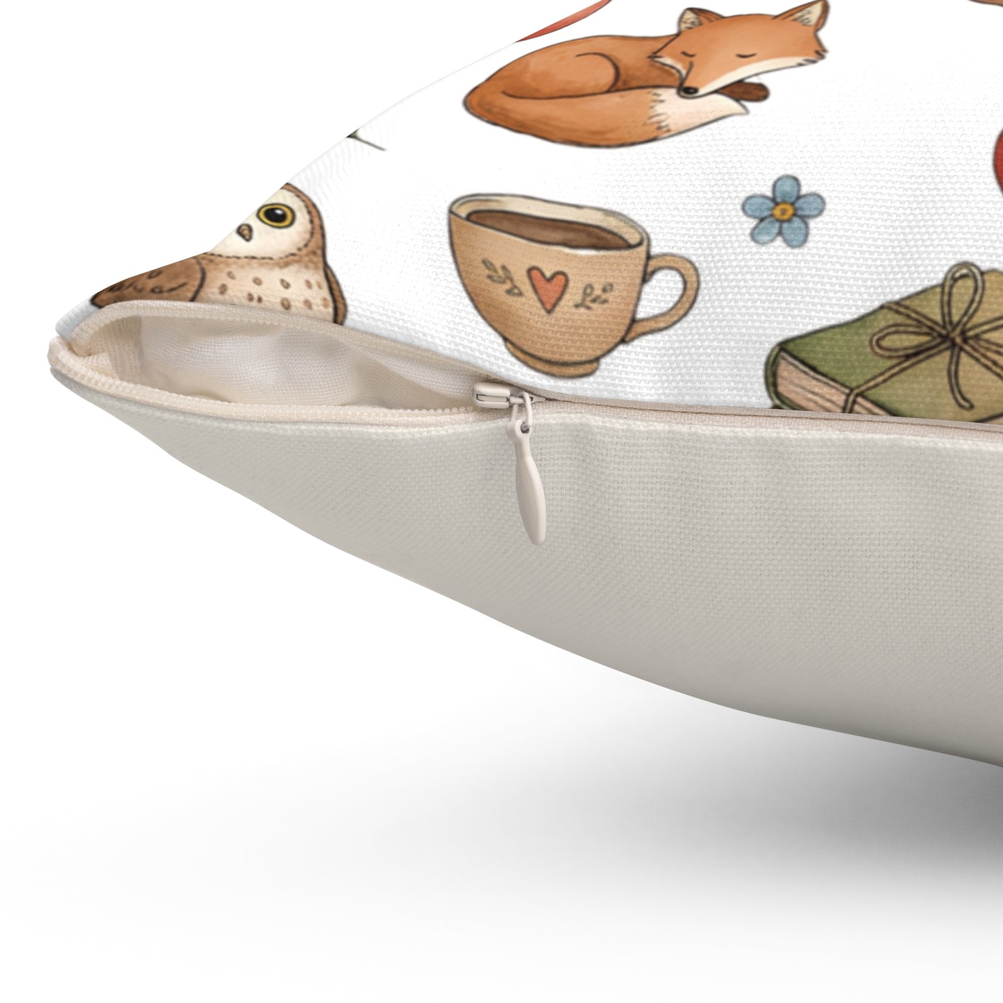 Cozy Woodland Reading Pillow — Fox & Squirrel Autumn Pattern Square Pillow