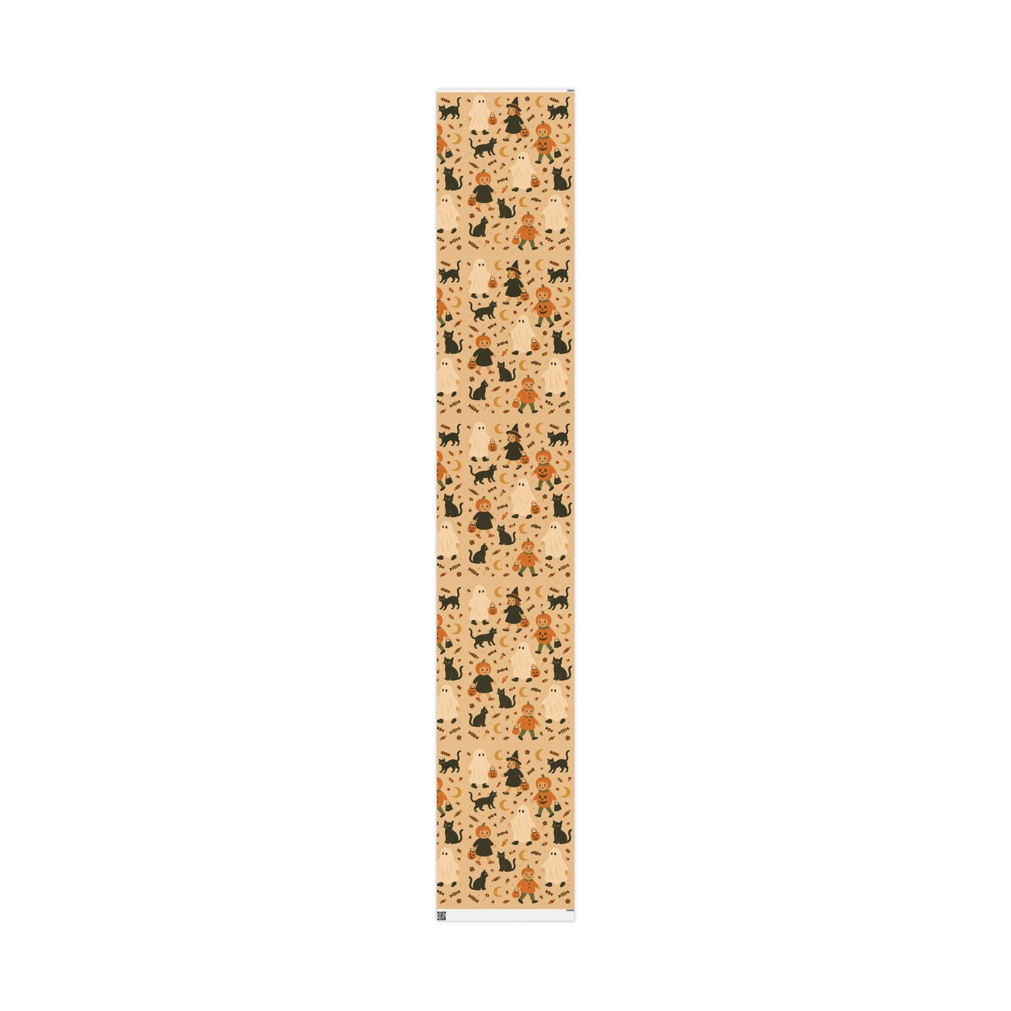 Vintage Halloween Wrapping Paper – Cute Ghosts, Witches, and Black Cats on Parchment Background