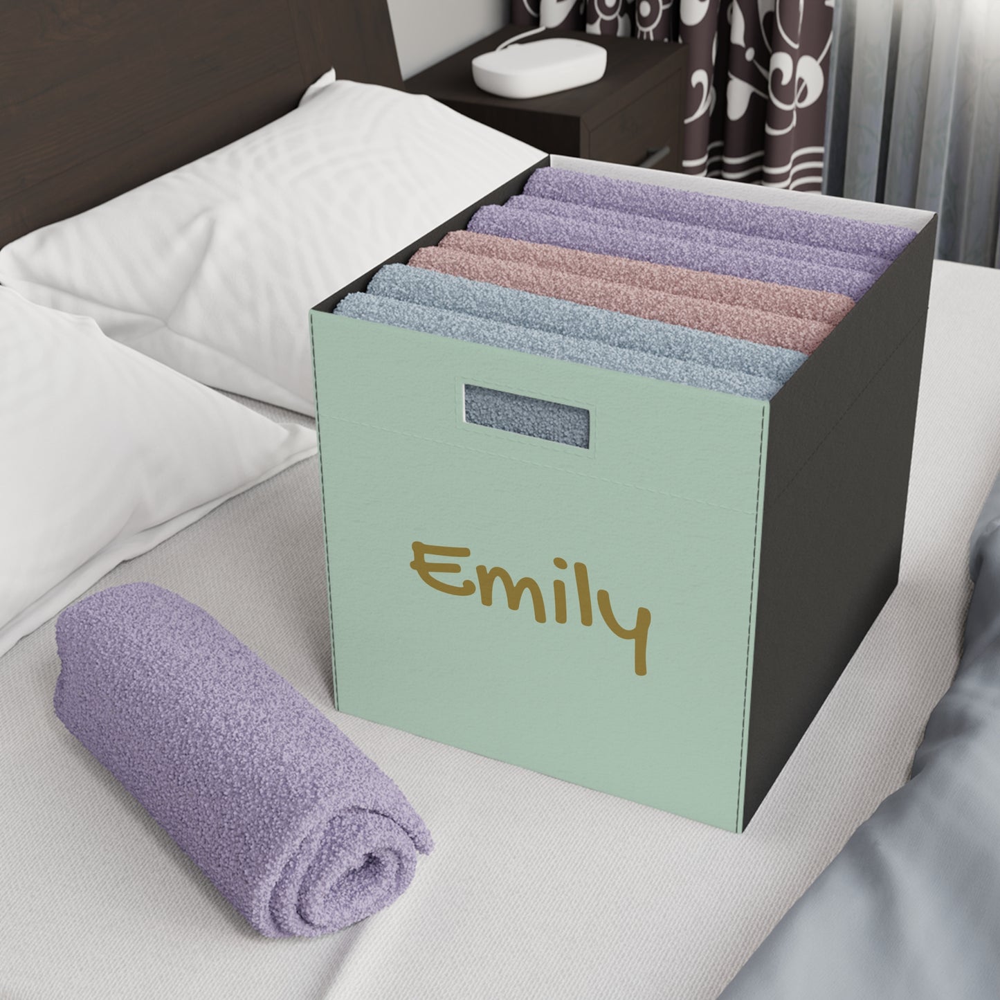 Personalized Felt Storage Box — Custom Name Mint Organizer for Kids’ Toys & Shelves