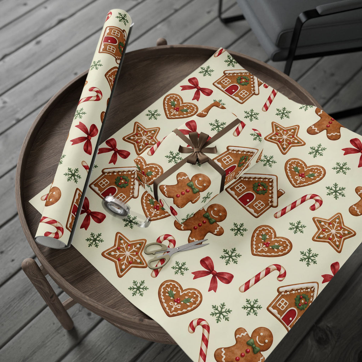 Christmas Candy Cane & Gingerbread Wrapping Paper