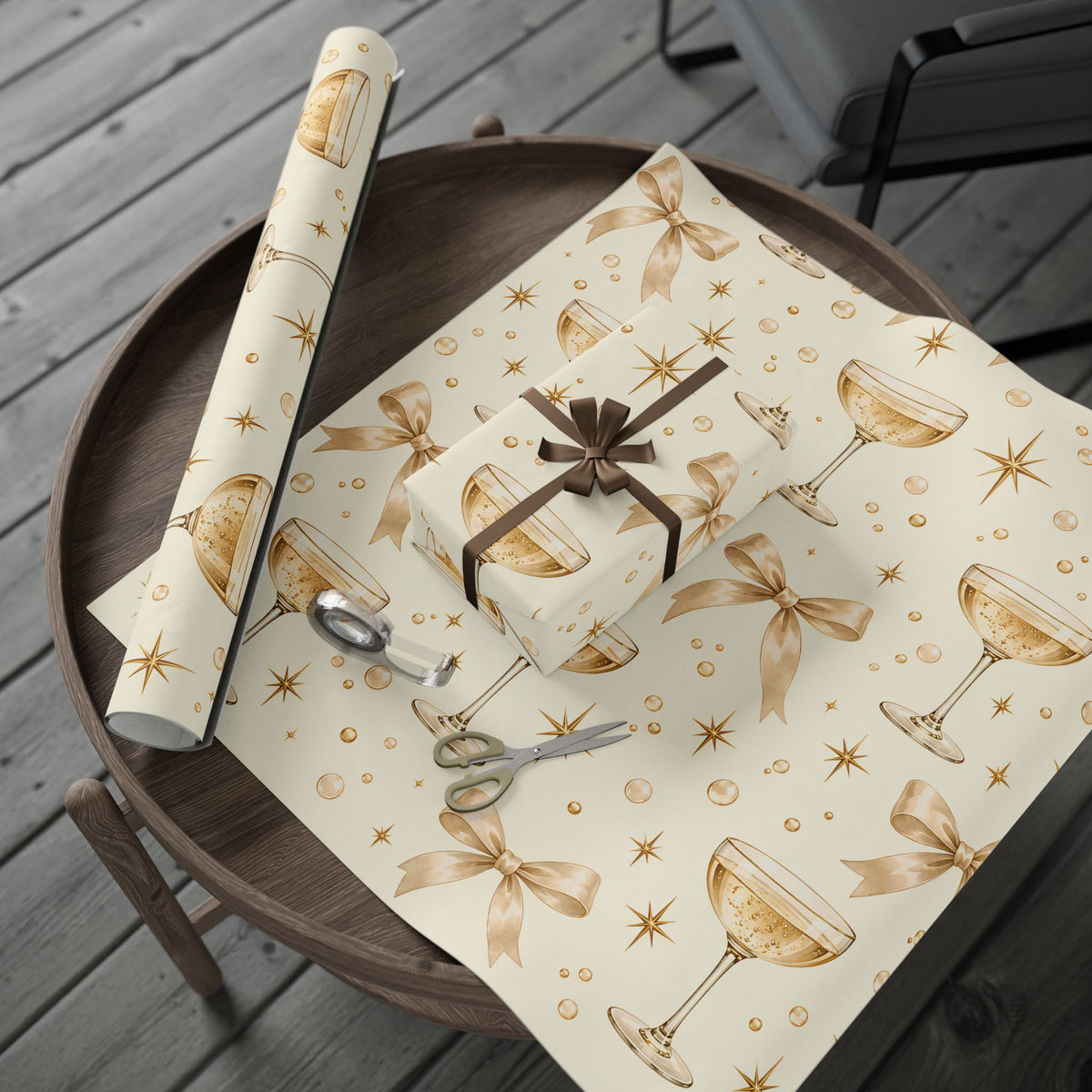 Champagne & Golden Stars Wrapping Paper | Elegant Celebration Gift Wrap