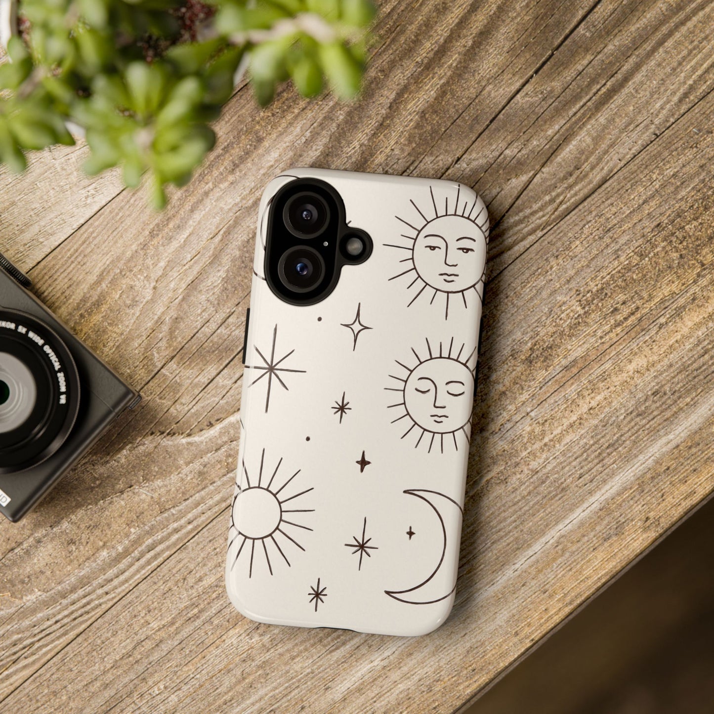 Celestial Moon & Sun Line Art iPhone Case – Minimalist Boho Cosmic Design
