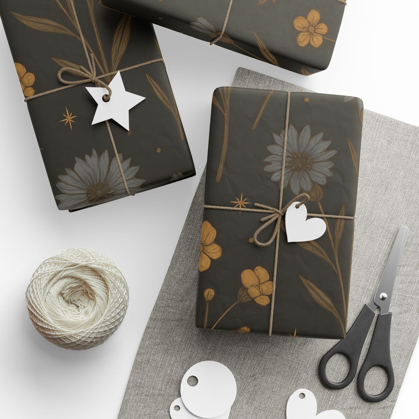 Moody Wildflower Wrapping Paper – Vintage Floral on Black Background