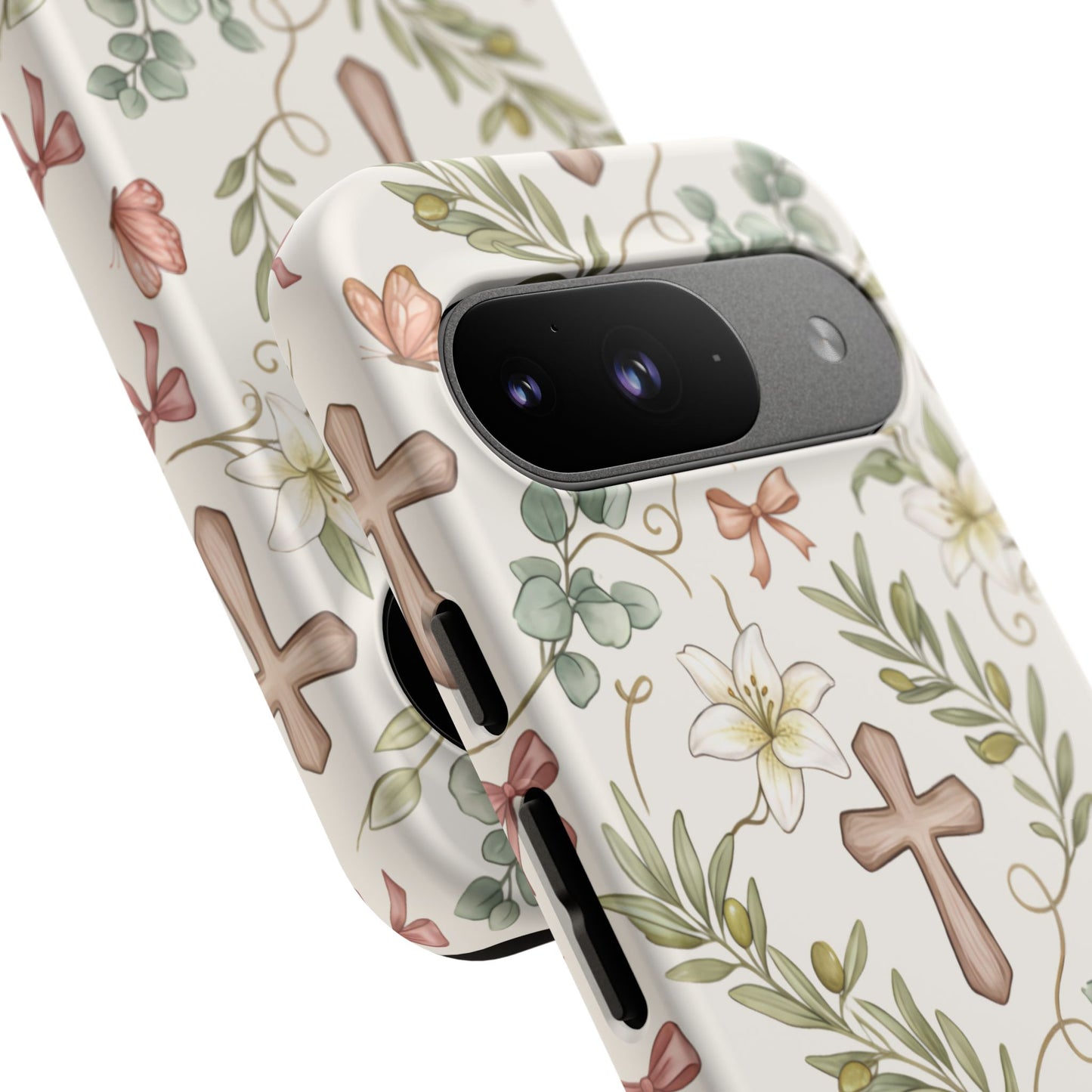 Floral Cross Tough Phone Case – Faith-Inspired Protective iPhone Cover